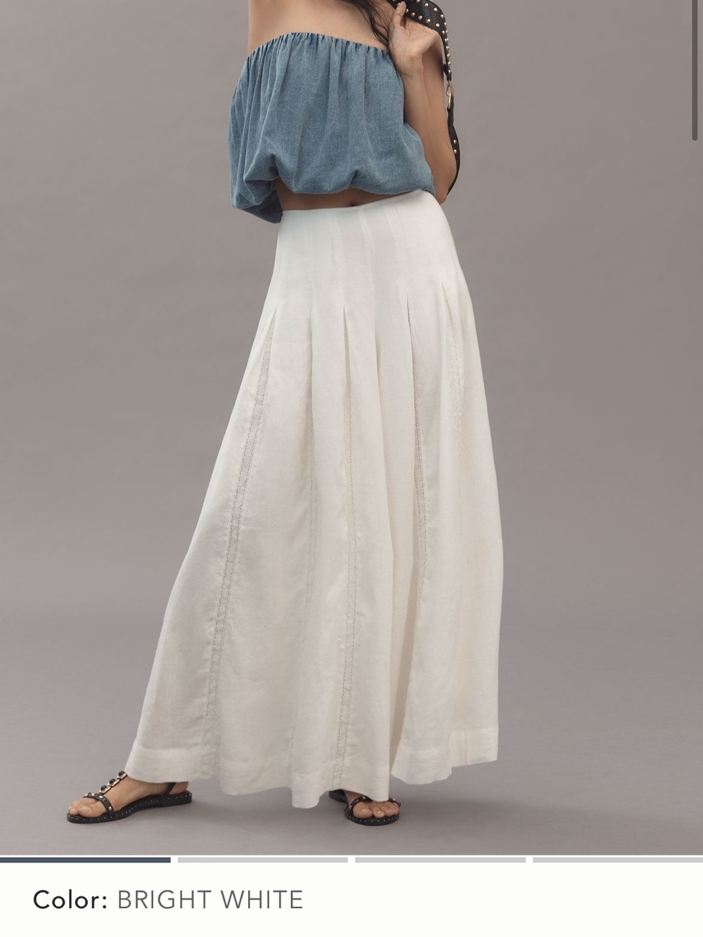 Anthropologie Bright White Linen Blend Pleated Wide Leg Pants
